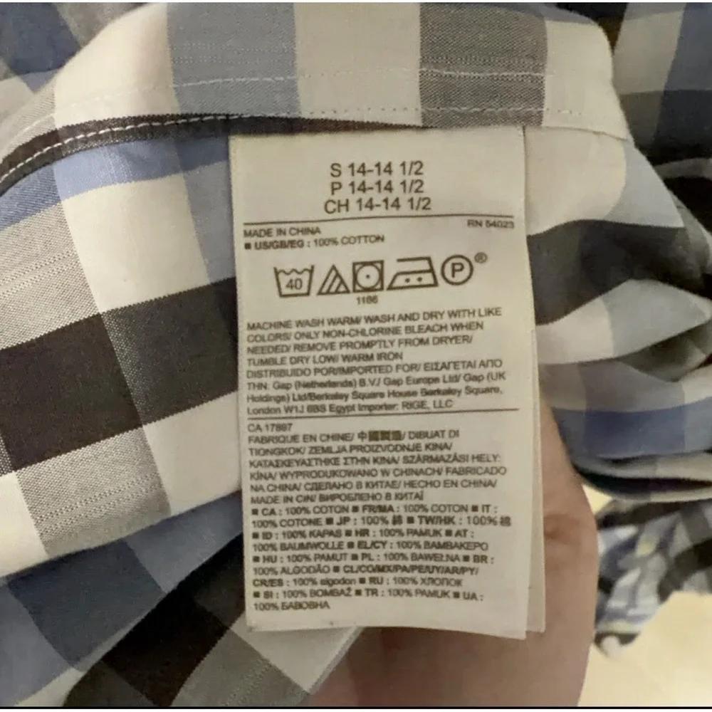 Banana Republic Non-Iron Slim Fit Plaid Button-Up Shirt Men's S Blue Cotton